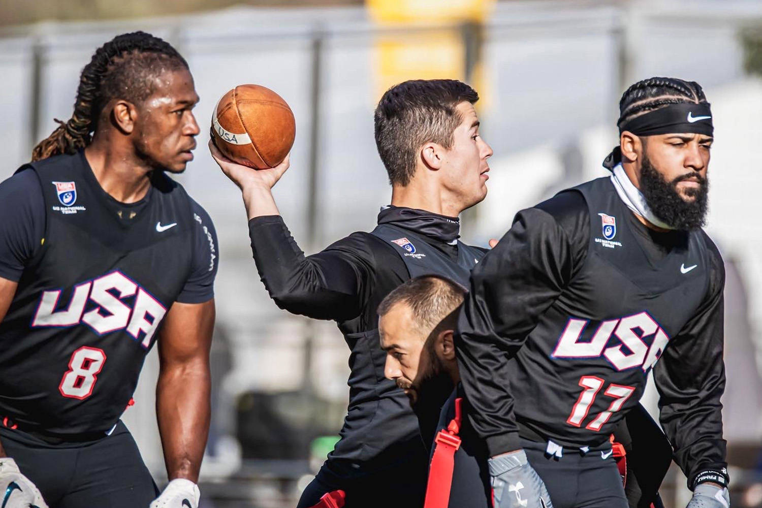 American Flag Football Team In Action Background