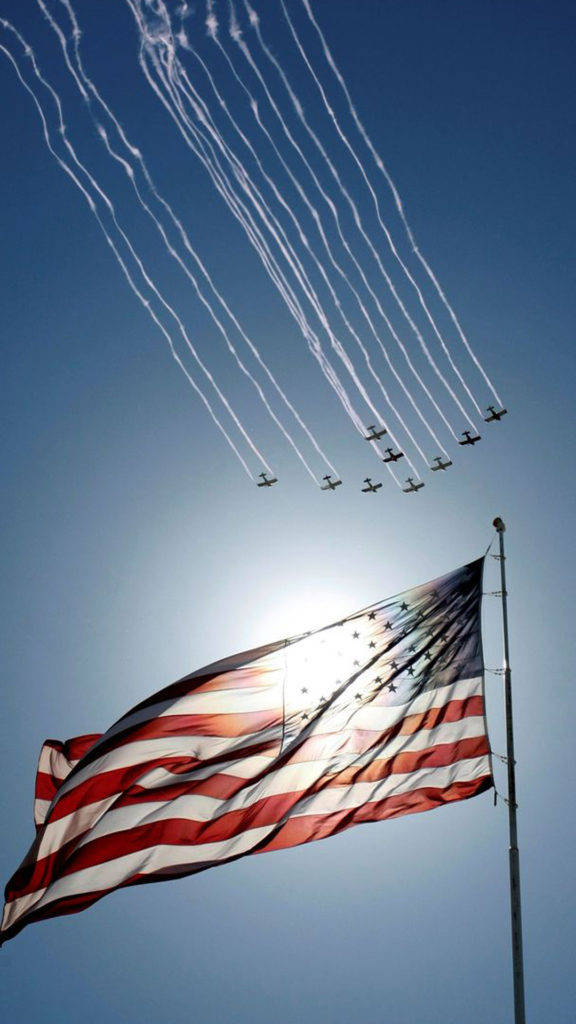 American Flag Iphone Waving Jets Flying Background