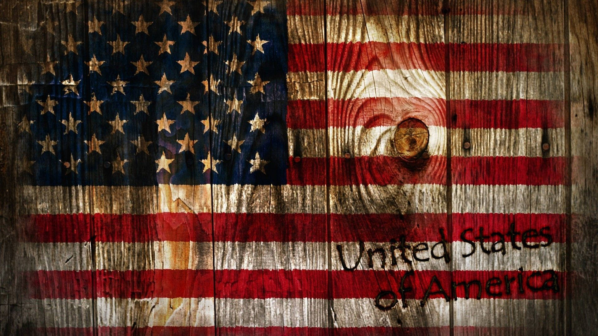 American Flag On Wooden Wall Background