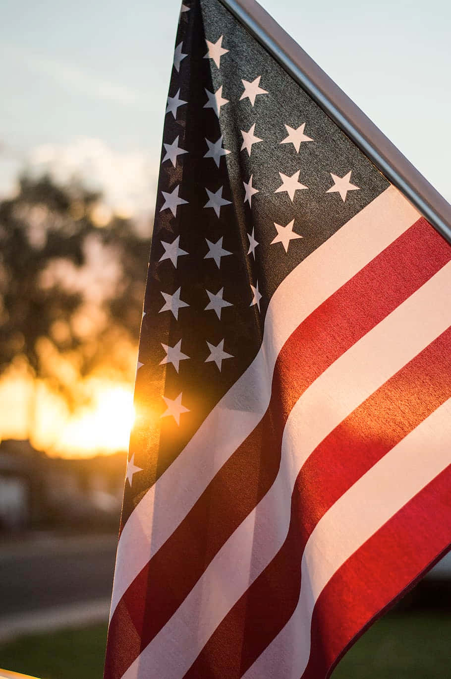 American Flag Sunset Glow Background