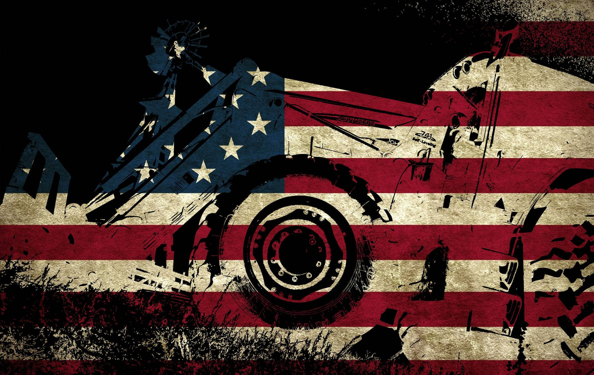 American Flag With Grungy Black Lines Background