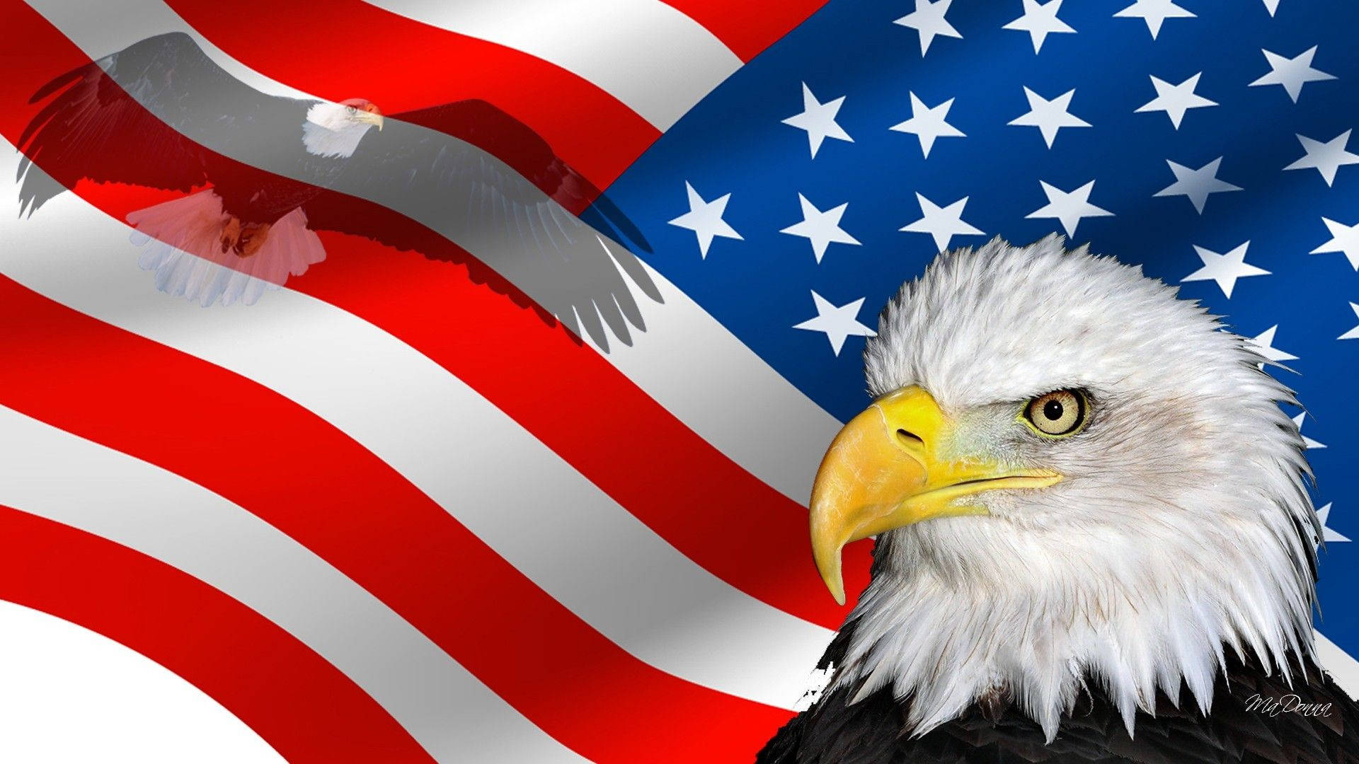 American Flag With Us Eagle Background