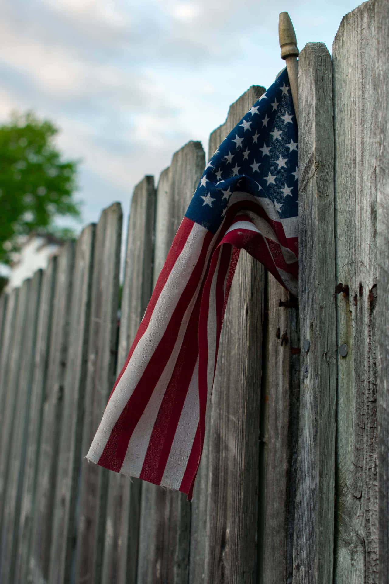 American Flag Wooden Fence Background