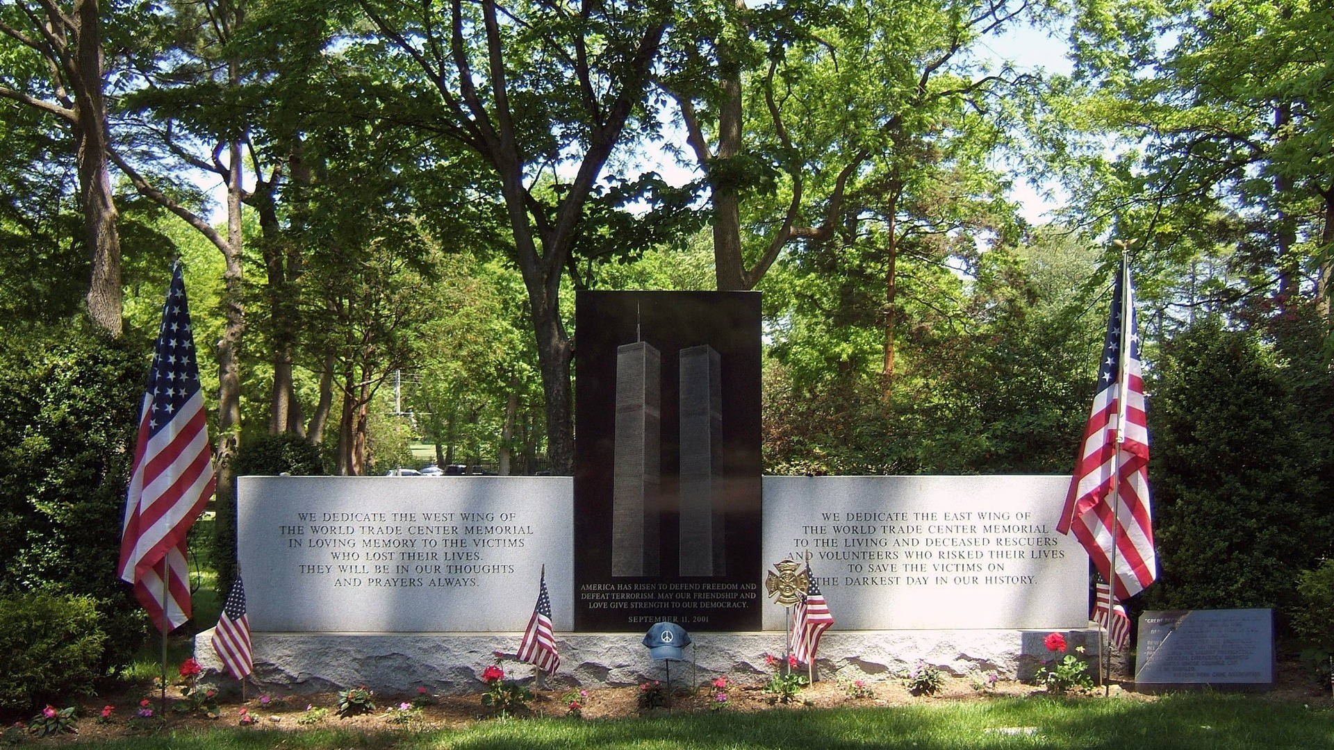 American Flags At 911 Memorial Background