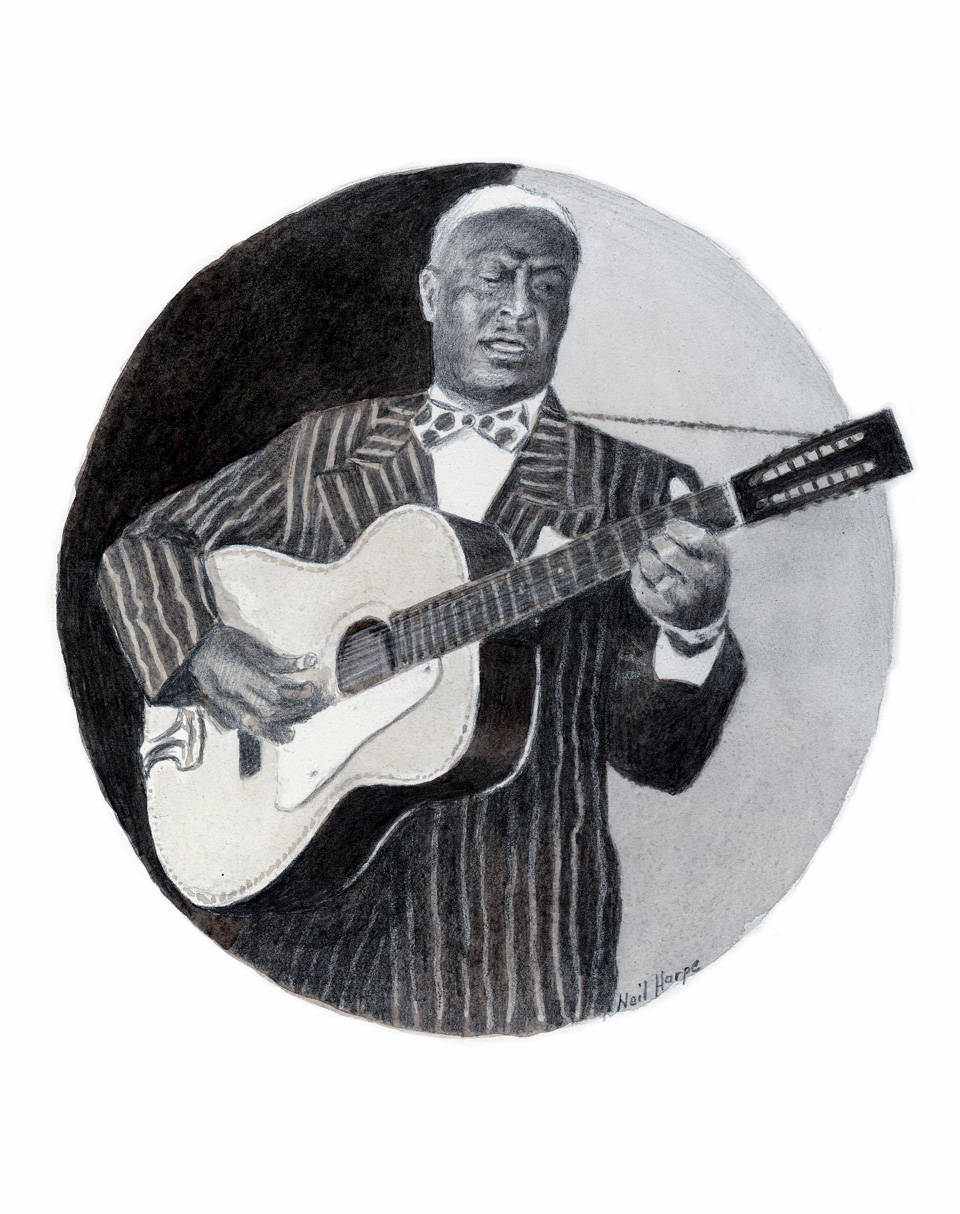 American Folk Singer Leadbelly Black And White Digital Painting