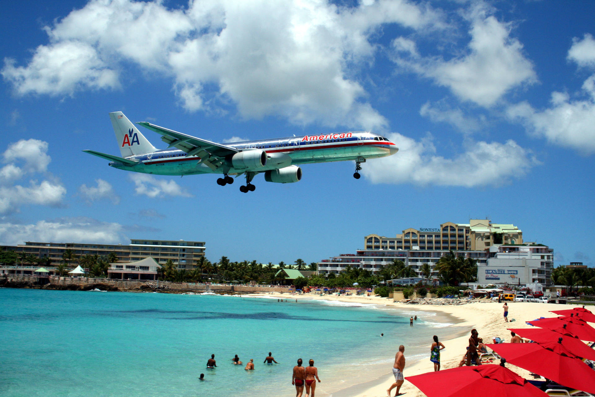 American Hd Plane Flying Over Beach Background