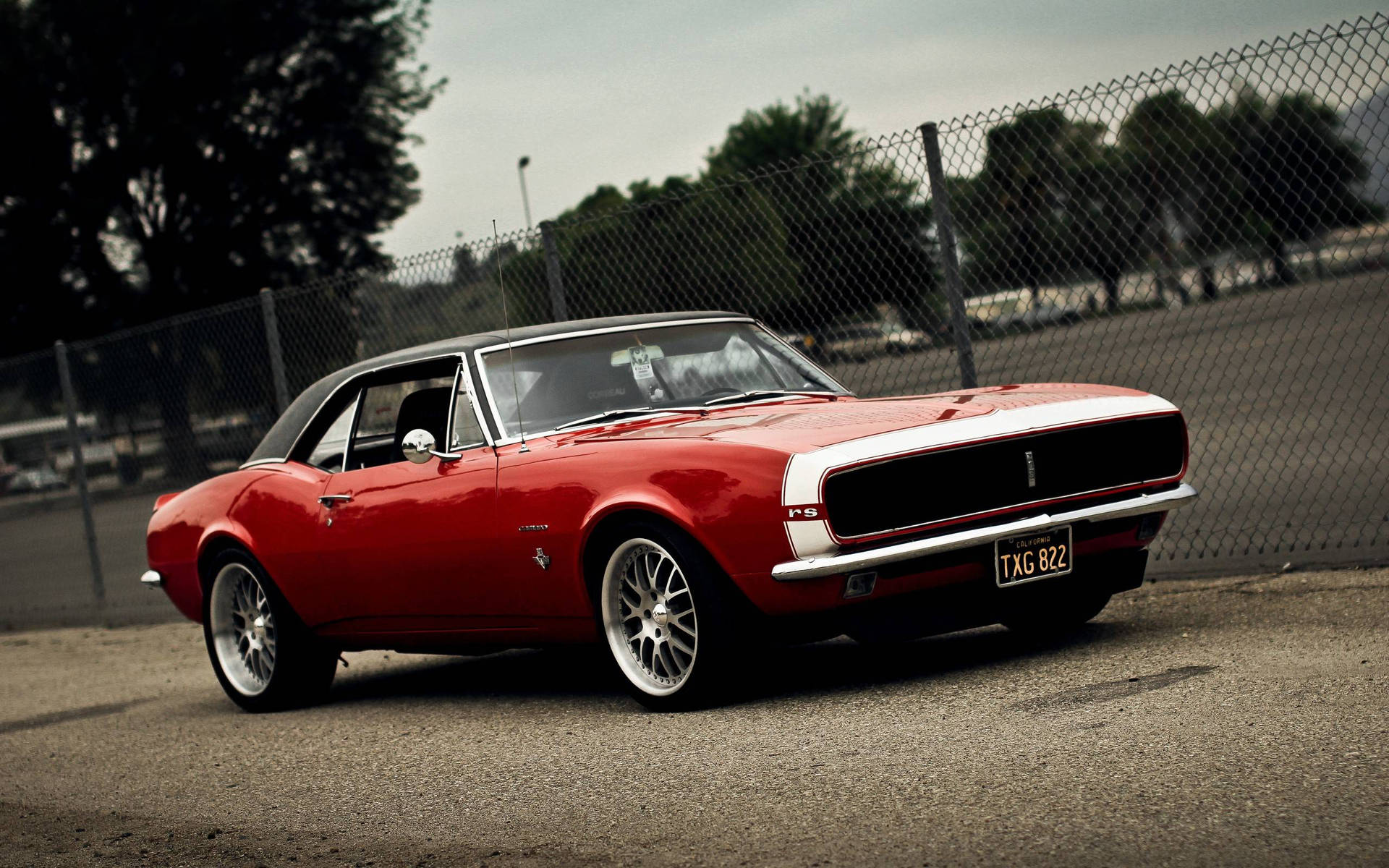 American Muscle Car With Black Top Background