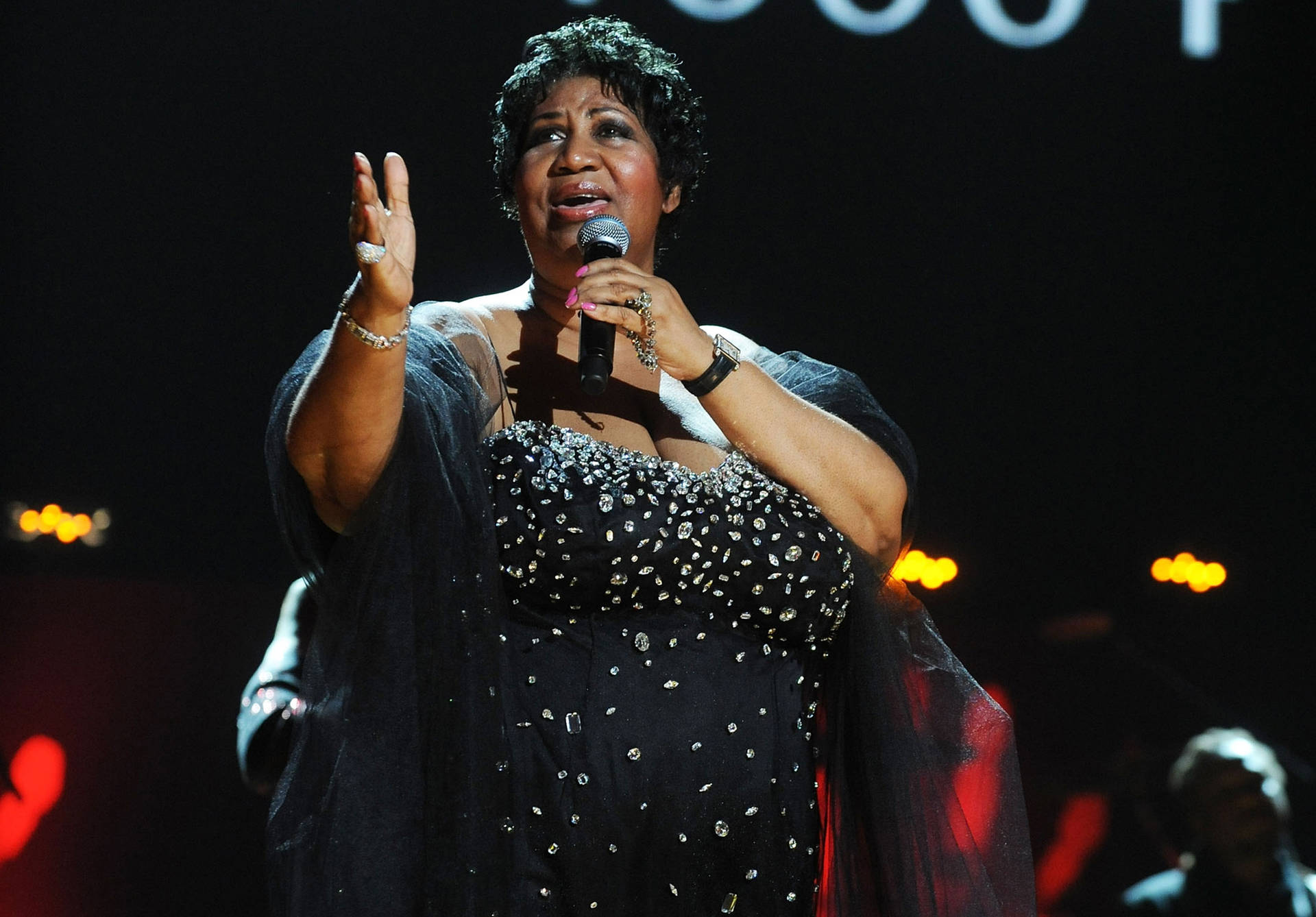 American Music Legend Aretha Franklin In Black Gown