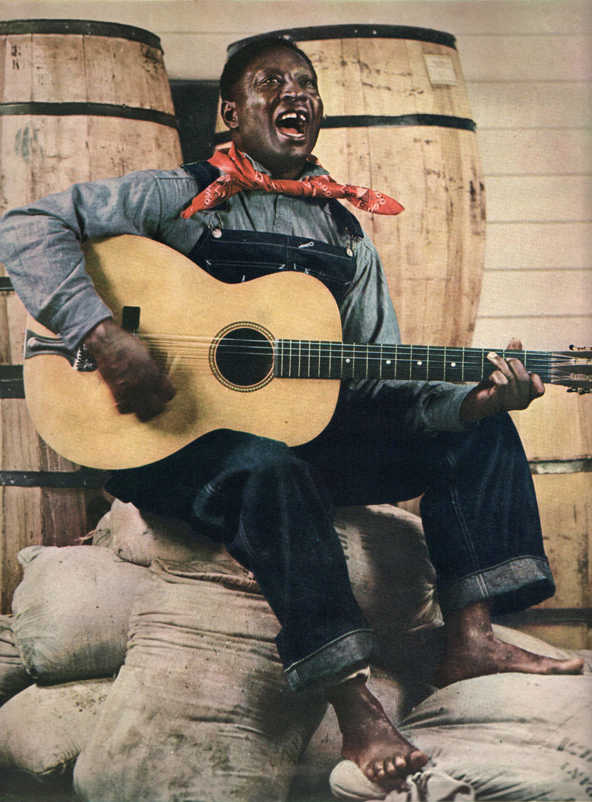 American Musician Huddie Leadbelly Ledbetter Colored Life Magazine Portrait Background