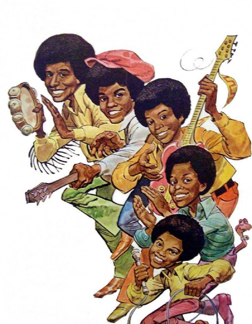 American Pop Band Jackson 5 And Berry Gordy Cartoon Background