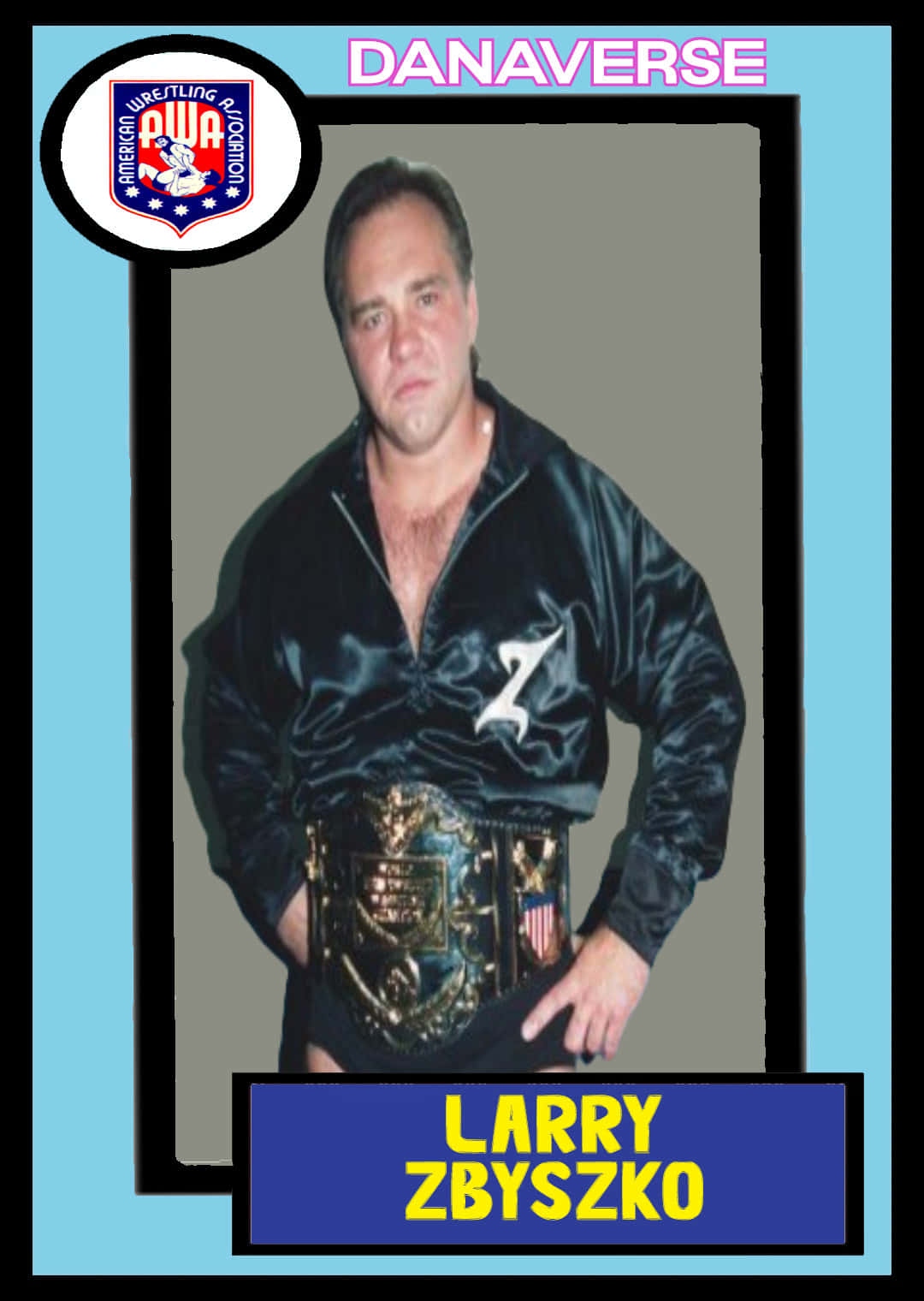 American Professional Wrestler Larry Zbyszko Blue Border Background