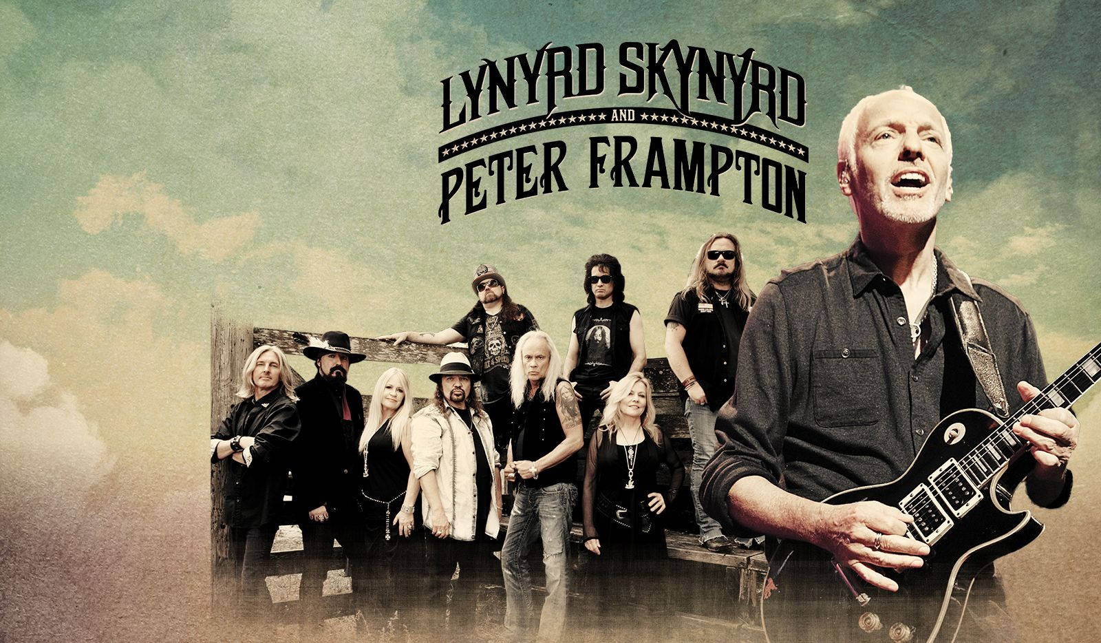 American Rock Band Lynyrd Skynyrd With Peter Frampton Background