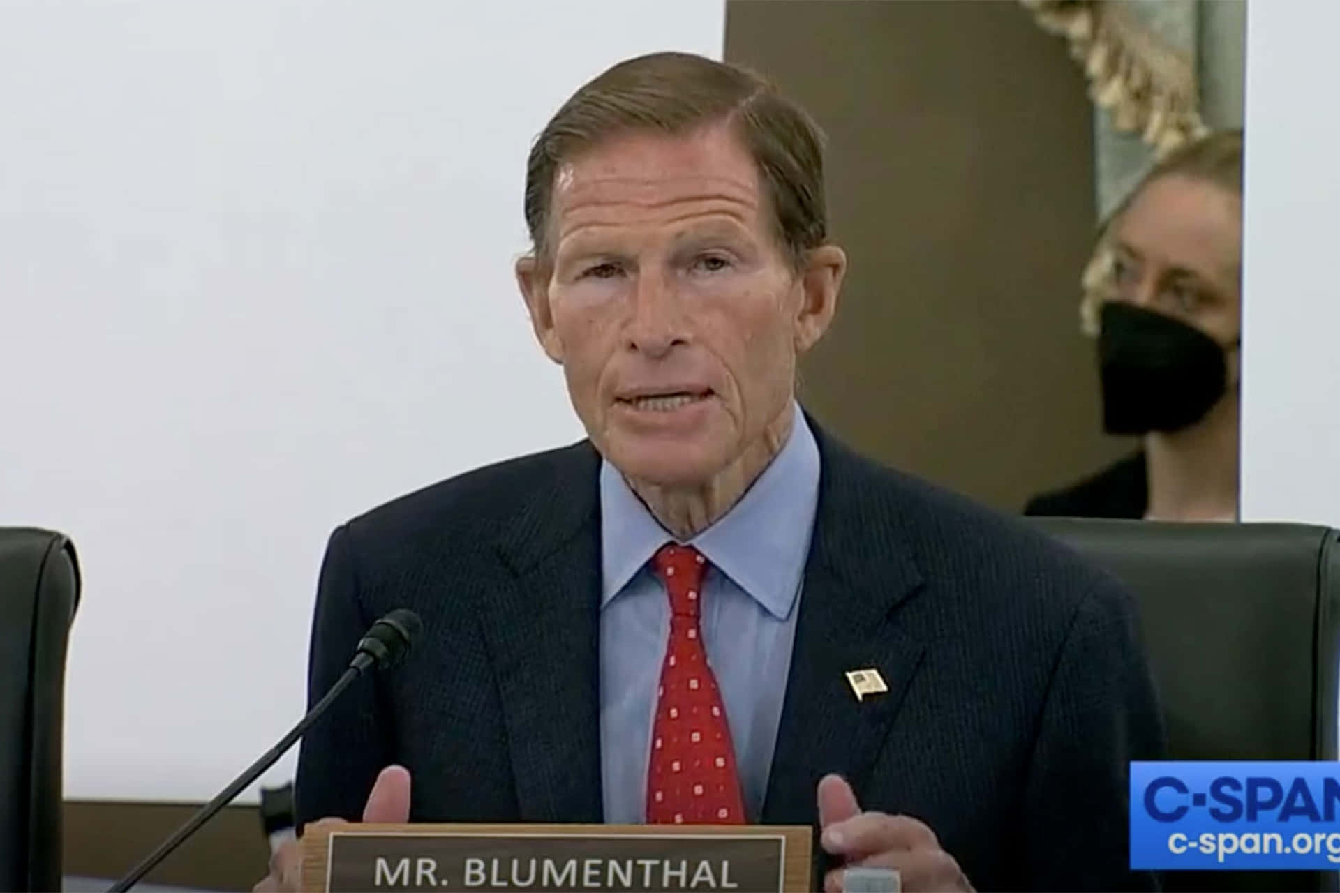 American Senator Richard Blumenthal With His Name Plate Background