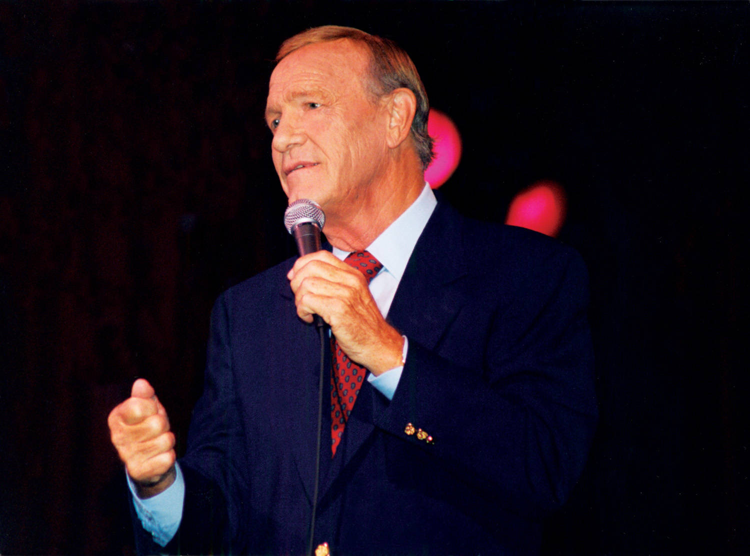 American Singer Eddy Arnold On Blue Suit Background