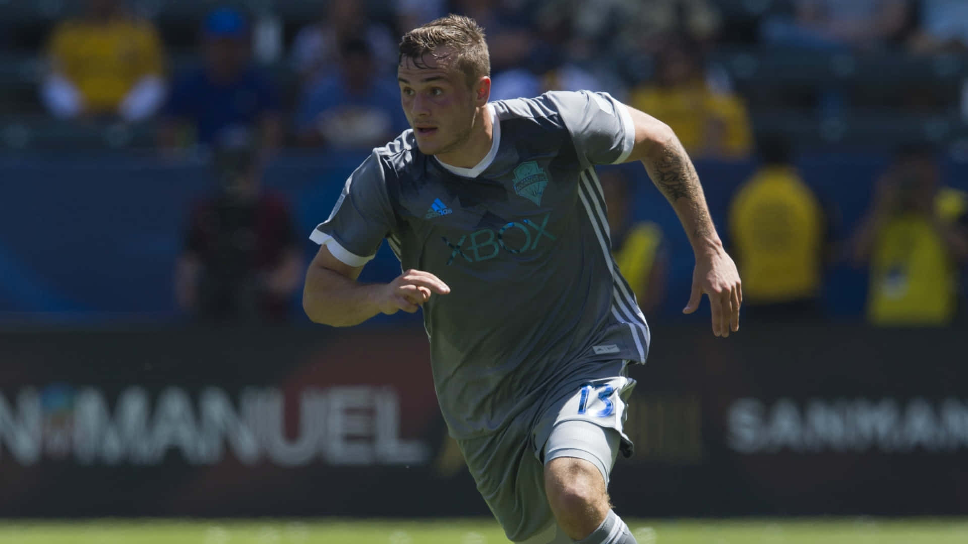 American Soccer Player Jordan Morris Bokeh Angle Shot Background