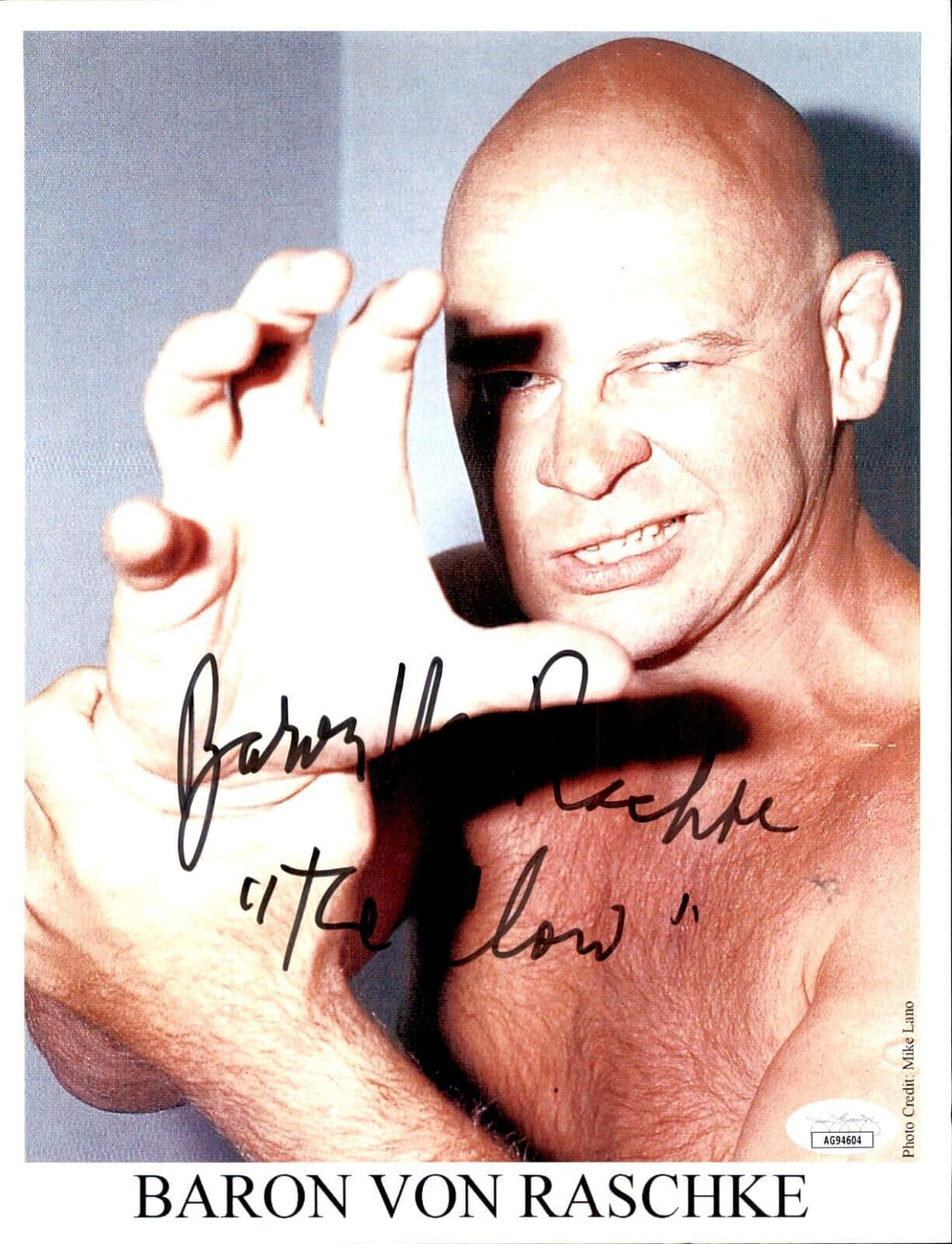 American Wrestler Baron Von Raschke Close Up Autographed Portrait Background