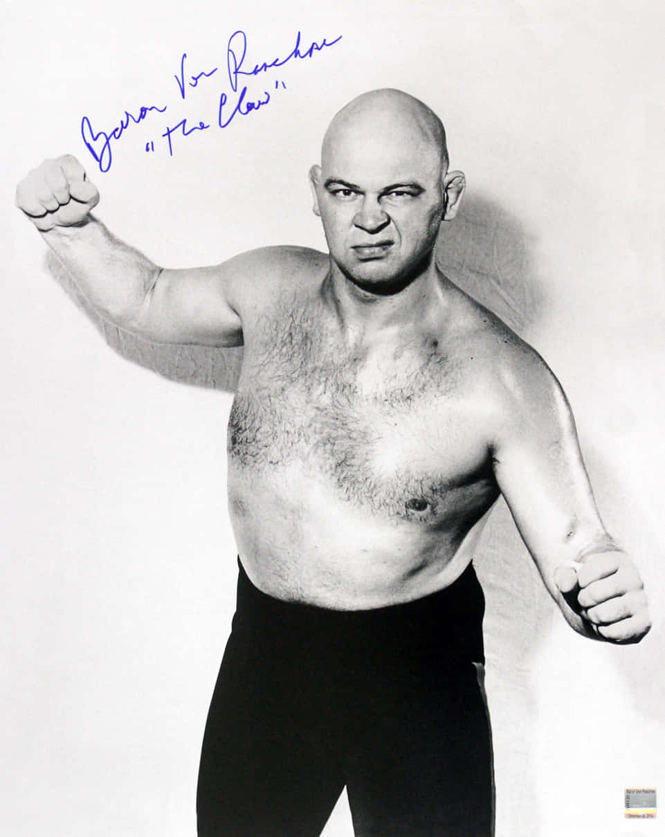 American Wrestler Baron Von Raschke Grayscale Signed Portrait Background