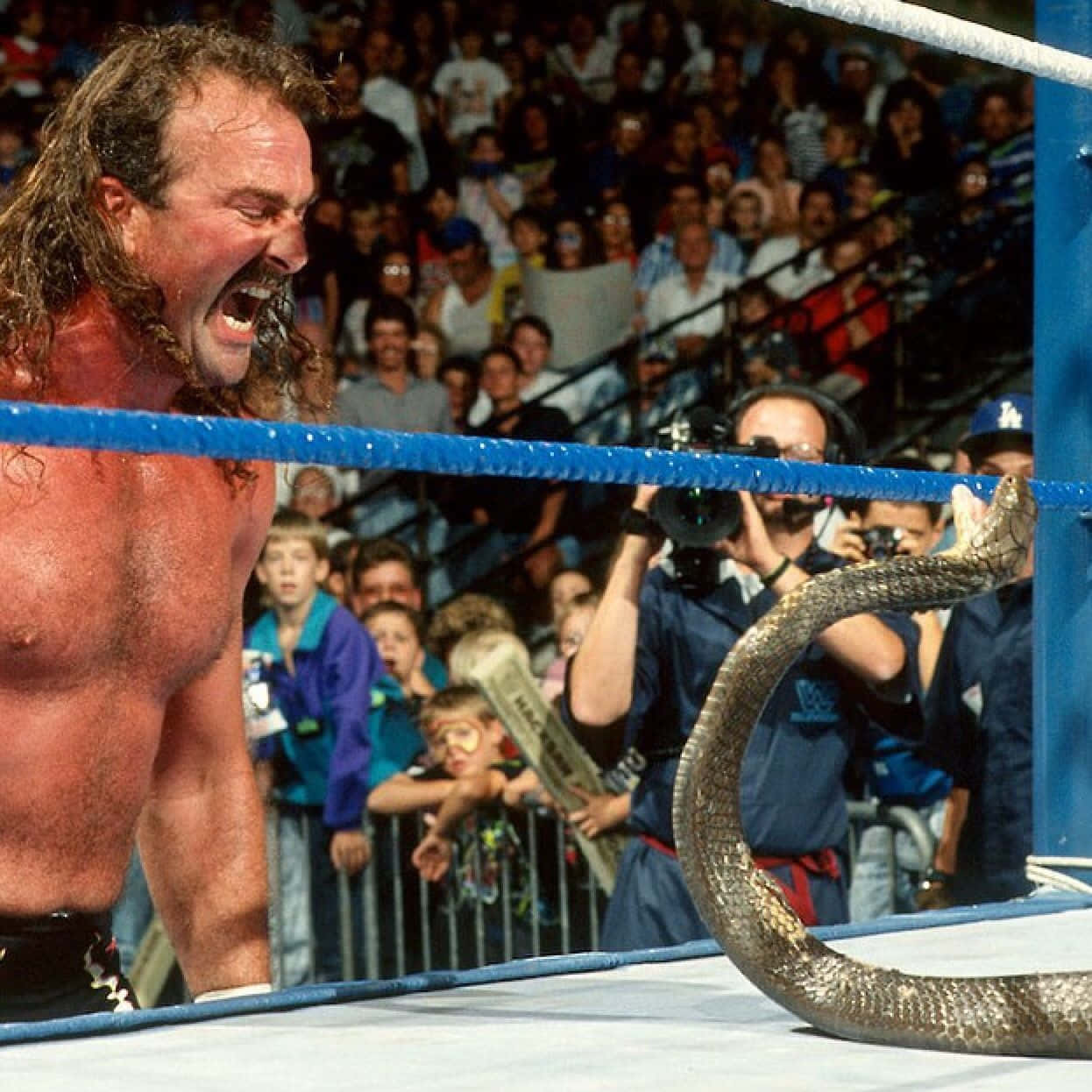 American Wrestler Jake Roberts Screaming At Damien Background