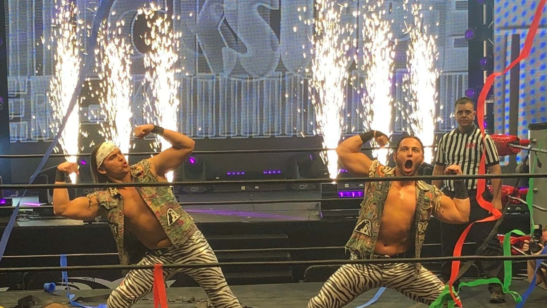 American Wrestler Matt Jackson With Sparklers Njpw Match Background
