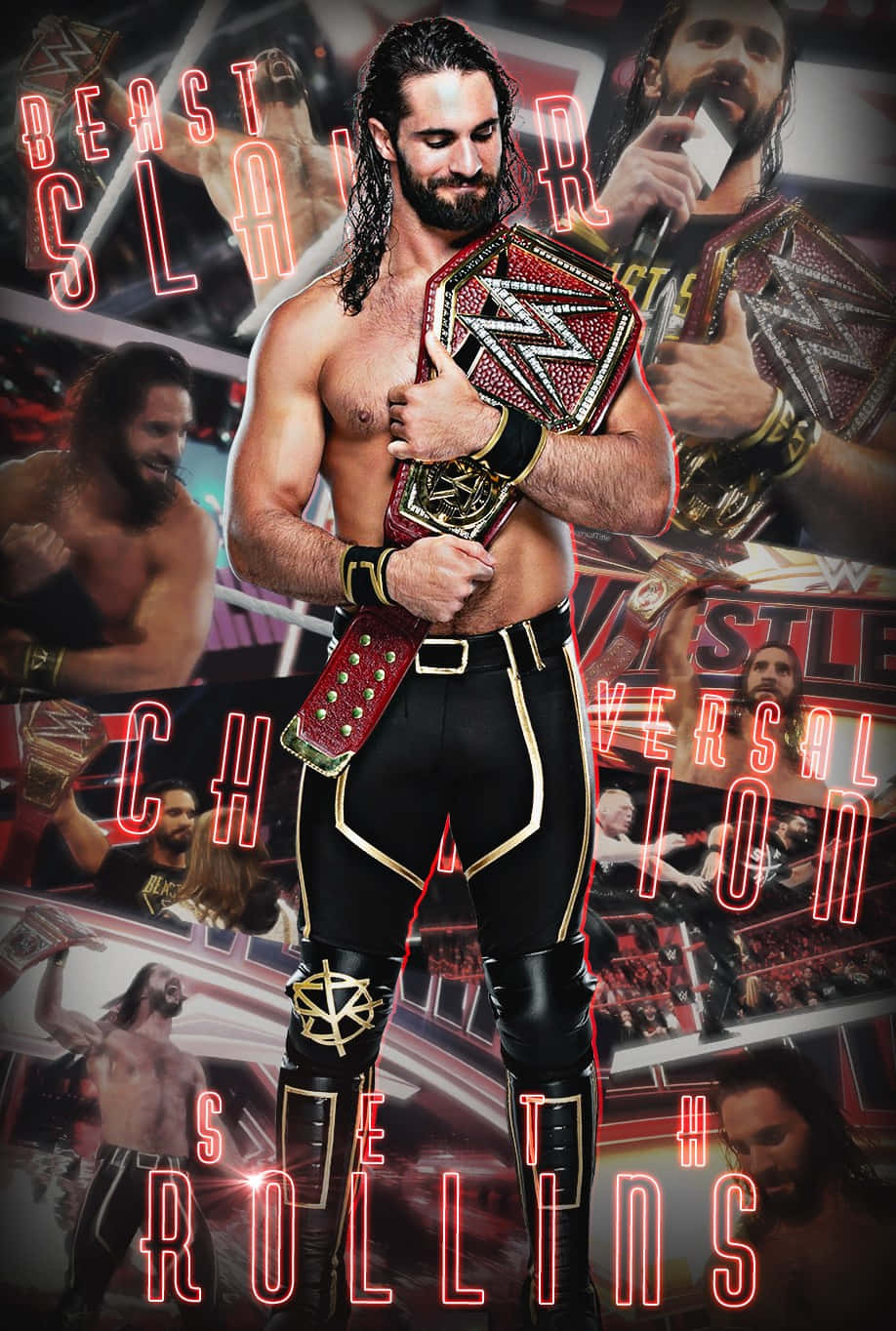 American Wrestler Seth Rollins Photo Collage Background