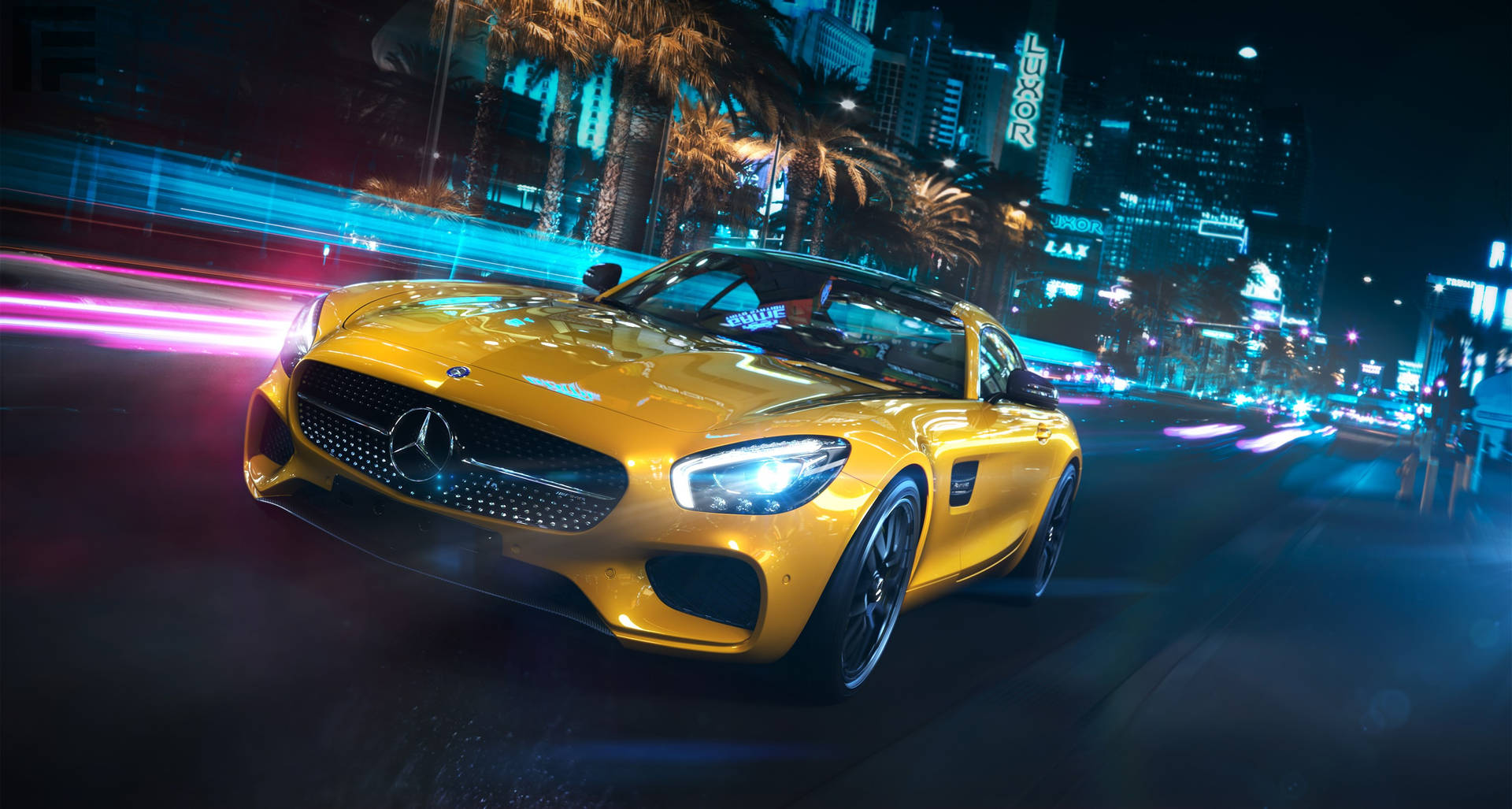 Amg Gtr Neon Streets Background
