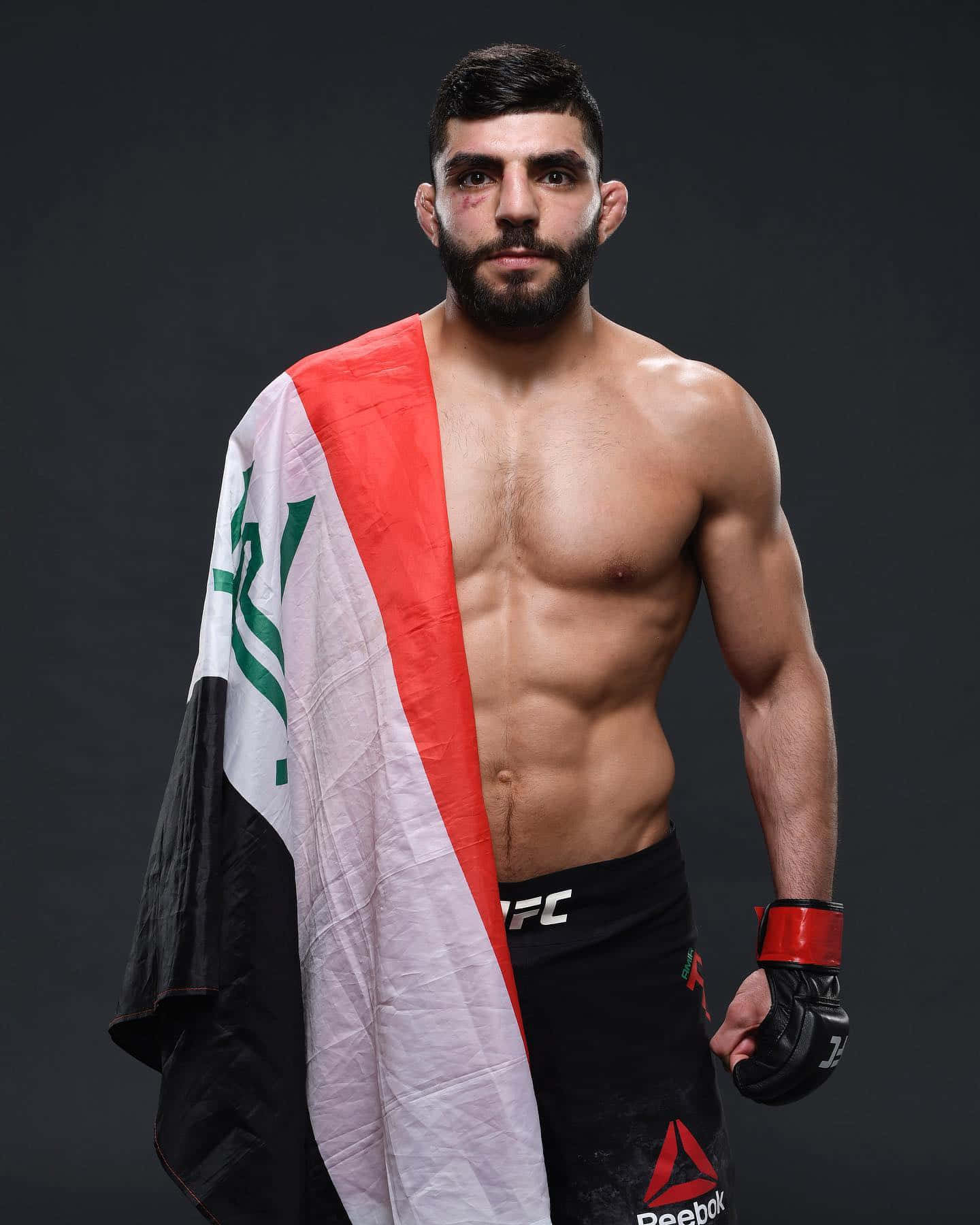 Amir Albazi Draped With Flag Background