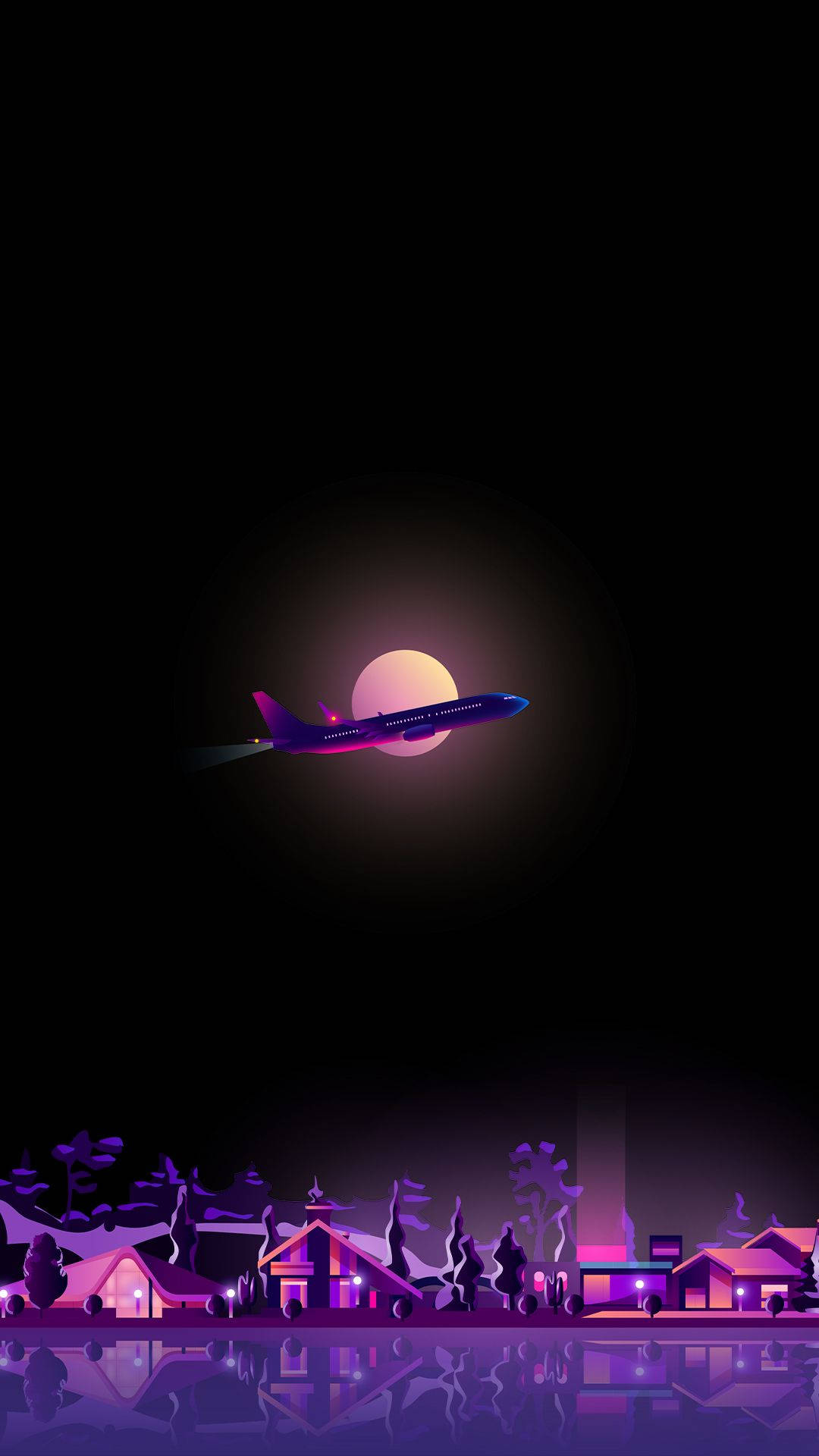 Amoled Android Plane Moon Art Background