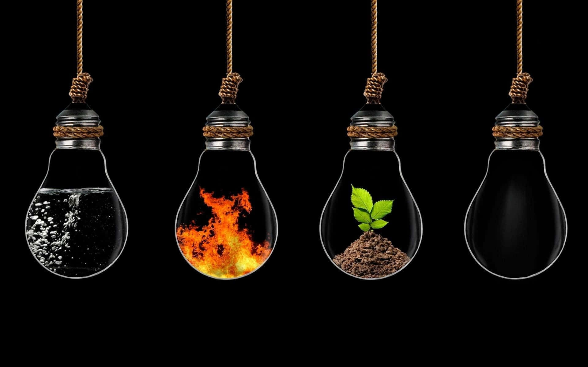 Amoled Laptop Four Elements In Bulbs Background