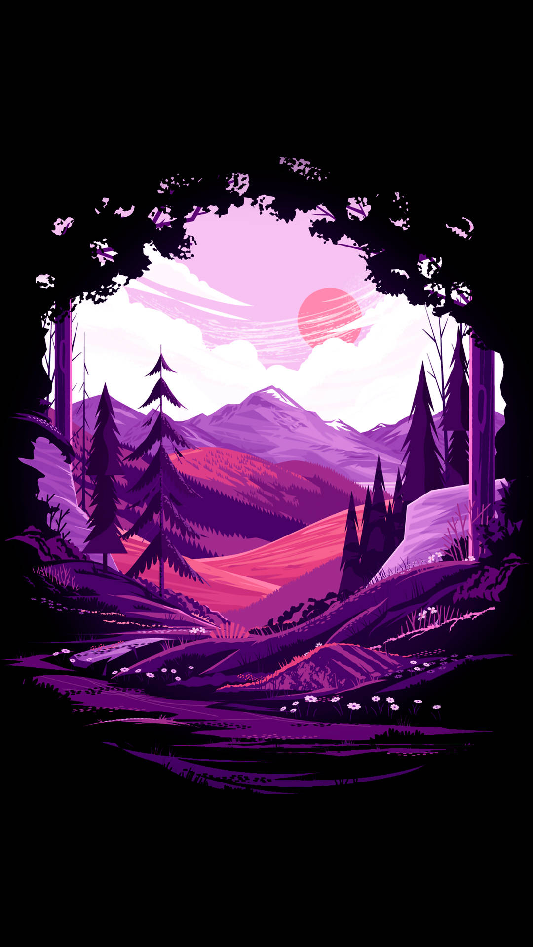 Amoled Purple Landscape Background