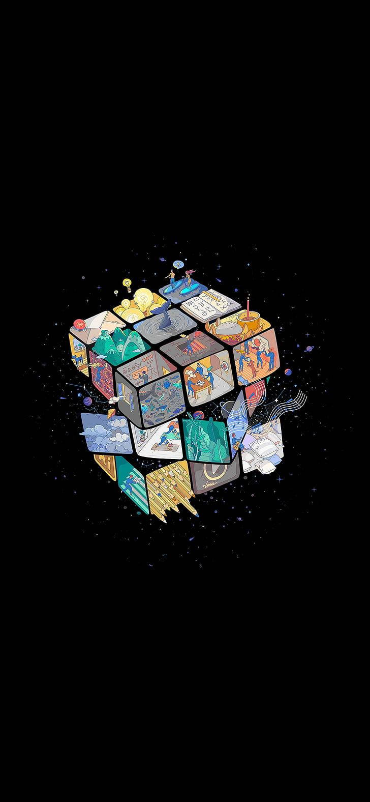 Amoled Space Rubik's Cube 4k Background