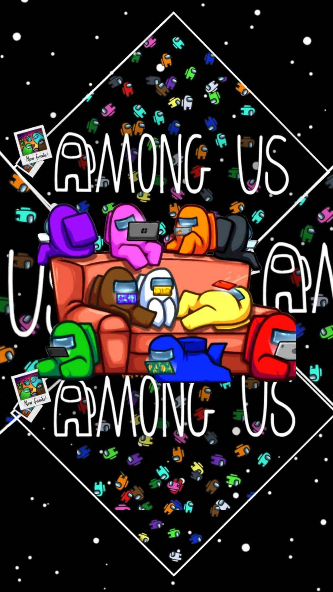 Among Us Game Crewmates With Tablets Background