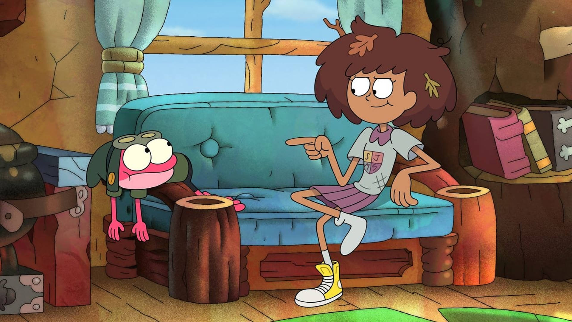 Amphibia Anne And Sprig On Couch Background