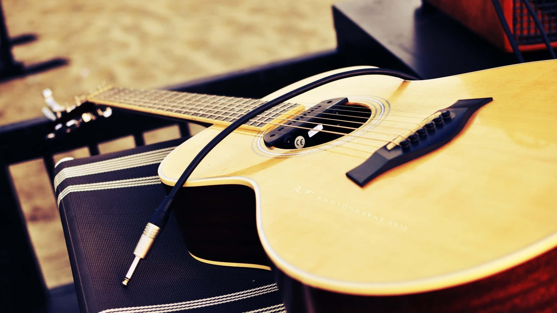 Amplified Acoustic Guitar Musical Instrument Background