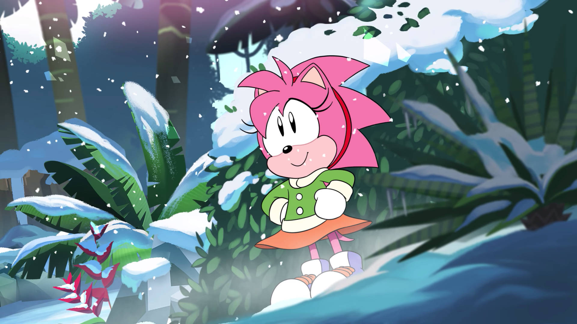 Amy Rose At Snowy Jungle Background