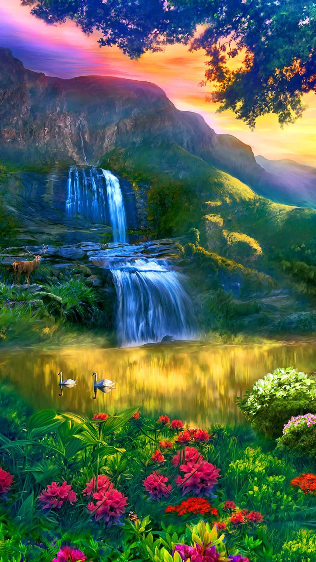 An Abstract Illustration Of Nature With An Android Interface Overlay Background