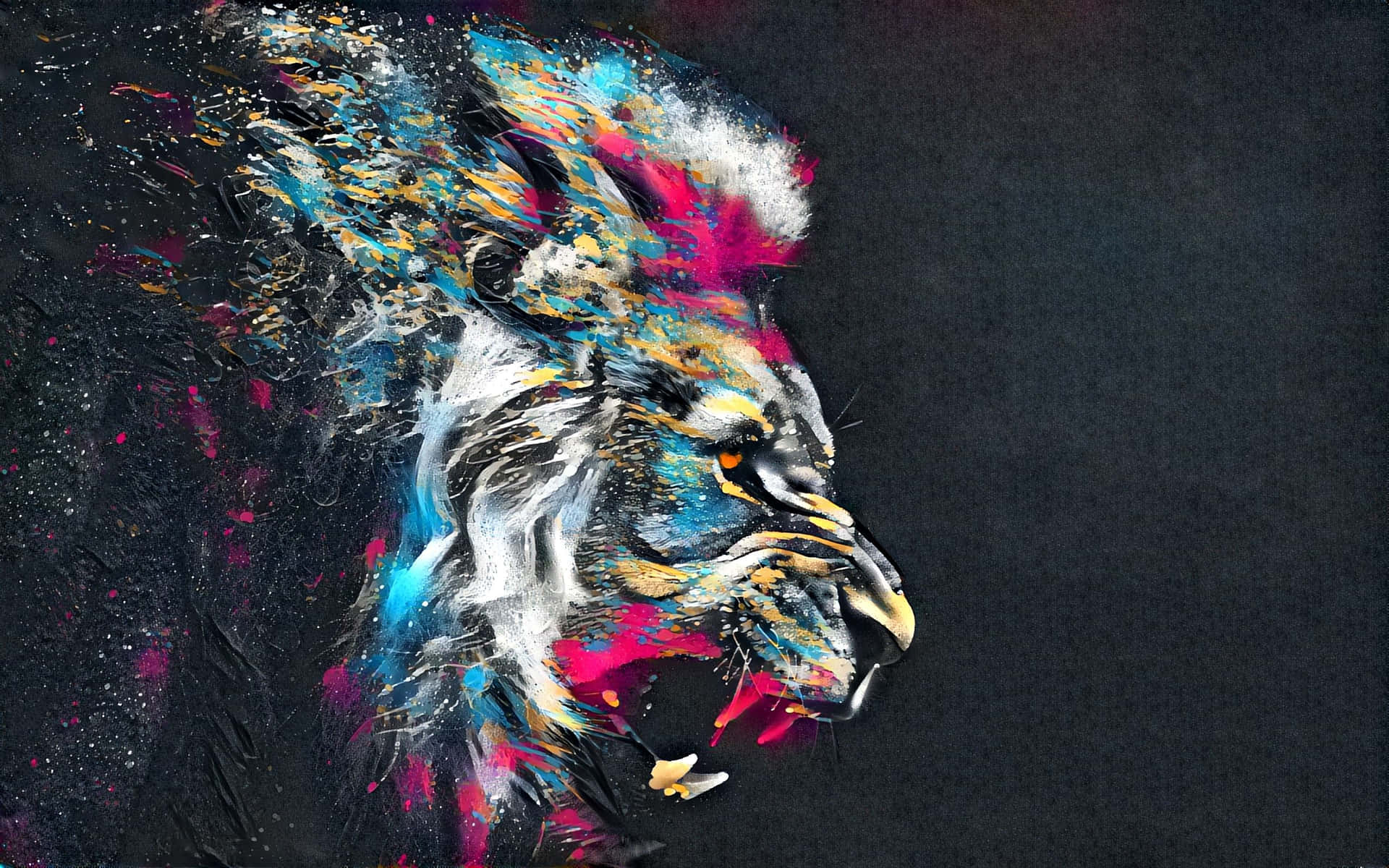 An Abstract Painting Of A Majestic Lion In Front Of An Orange Sunset Background