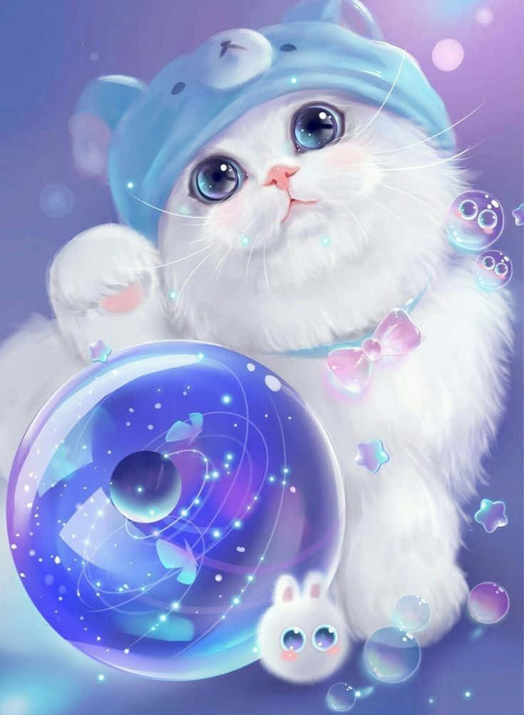 An Adorable Anime Cat For Your Home Background