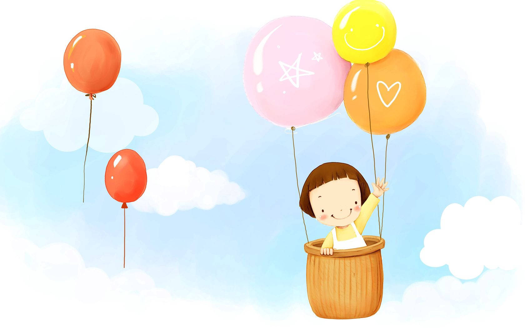 An Adorable Baby Looks With Wonder At The Colorful Balloons In The Sky Background