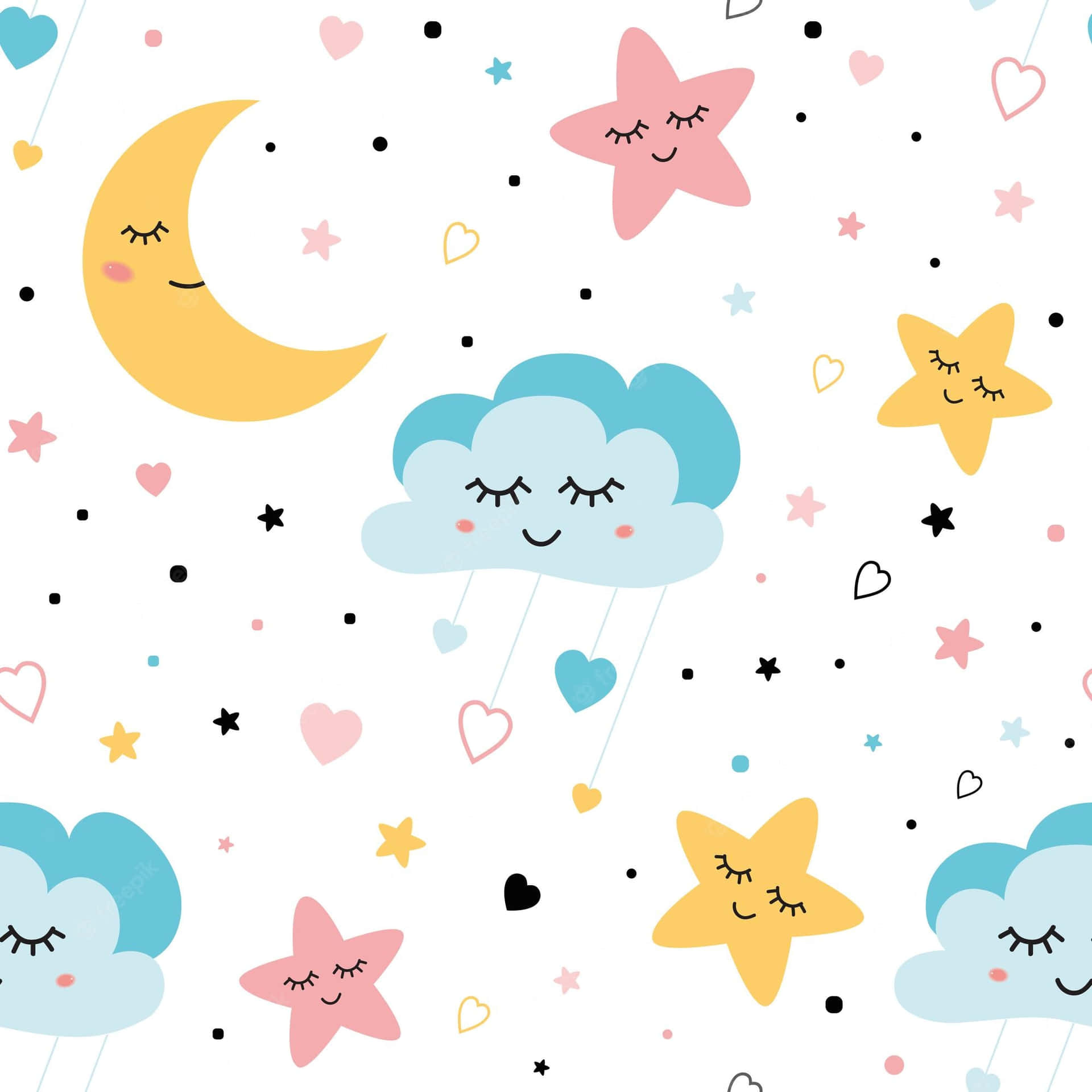 An Adorable Moon Lights Up A Star Filled Sky. Background