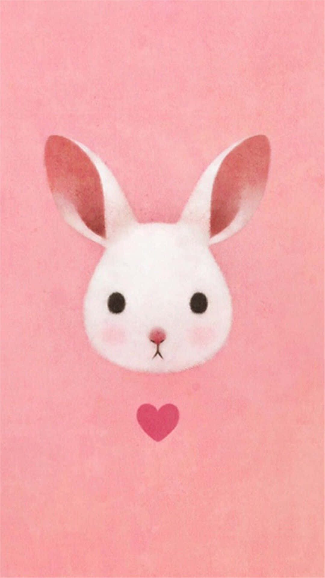 An Adorable Pink Bunny Hopping On A Bed Of White Petals Background