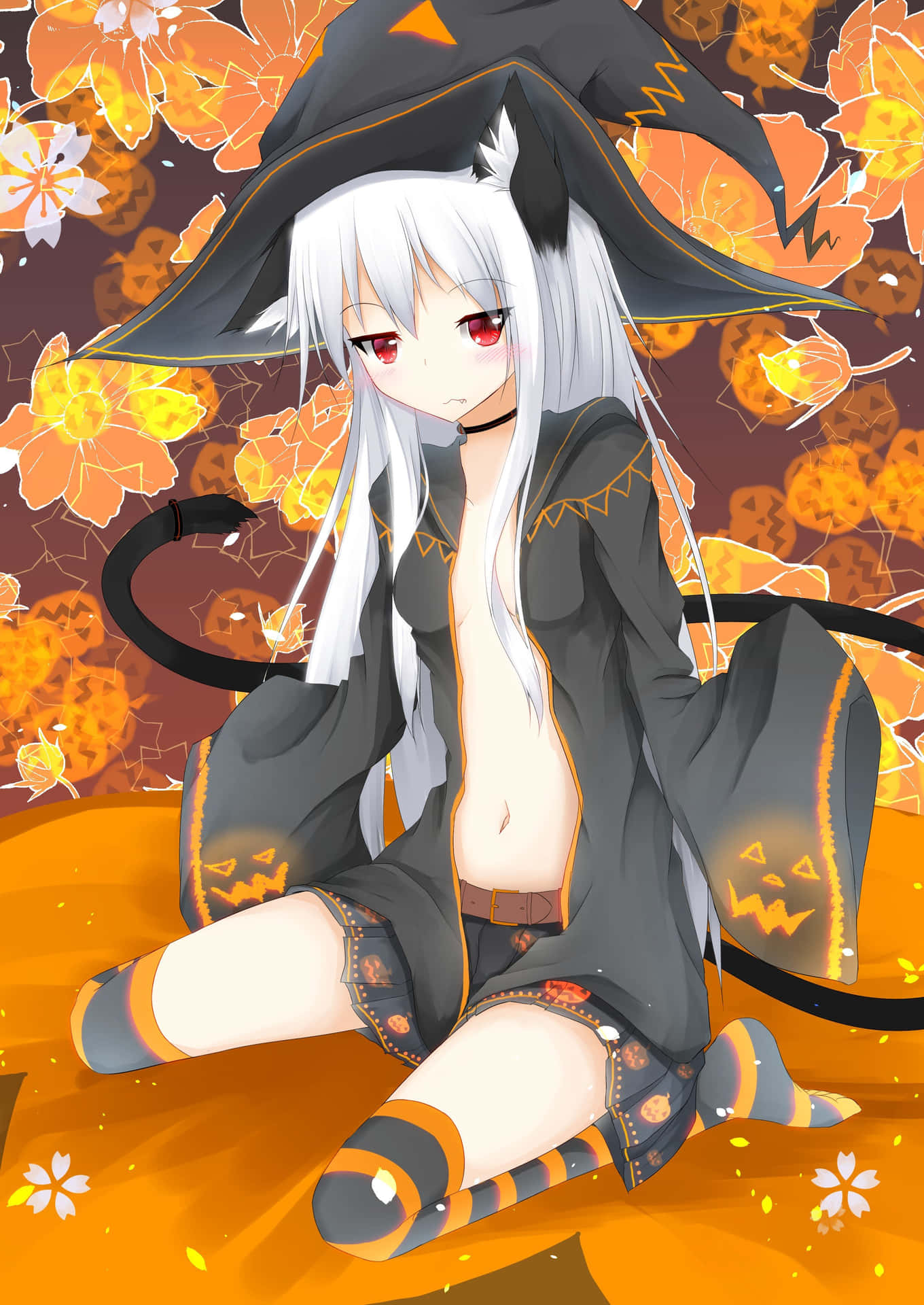 An Adorably Spooky Halloween Anime Girl Background