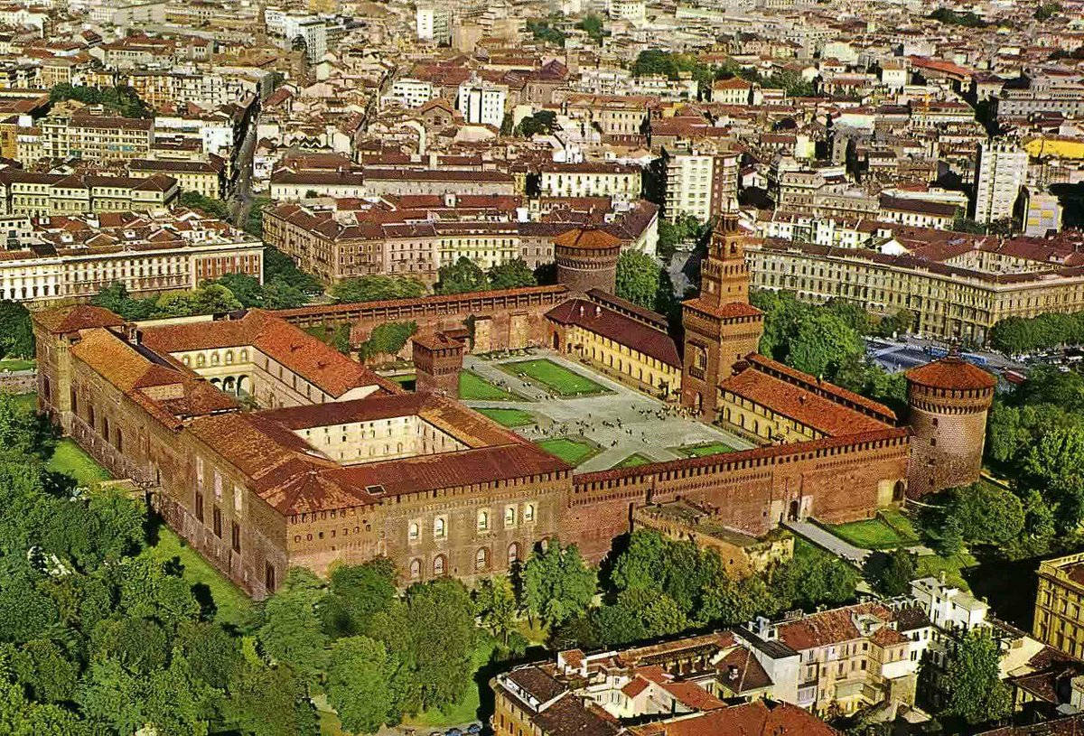 An Aerial Shot Of Castello Sforzesco In Milan Background