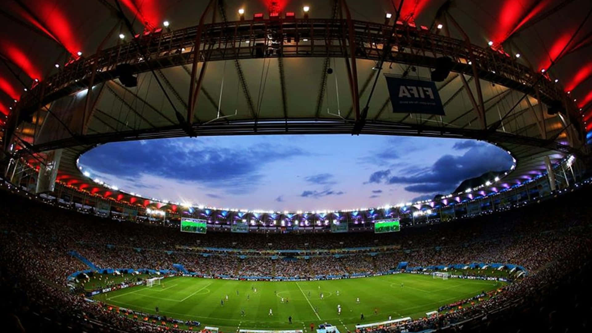 An Aerial View Of An Empty Soccer Stadium Background