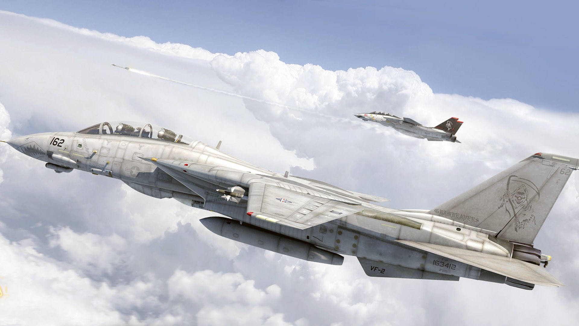 An Aerial View Of An Ultra-fast Jet Against A Backdrop Of Billowing Clouds Background