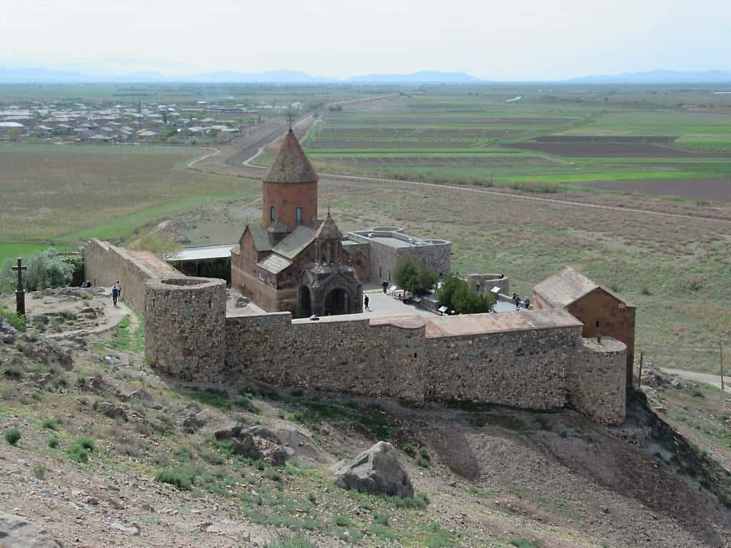 An Aerial View Of Khor Virap Monastery On A Gloomy Day