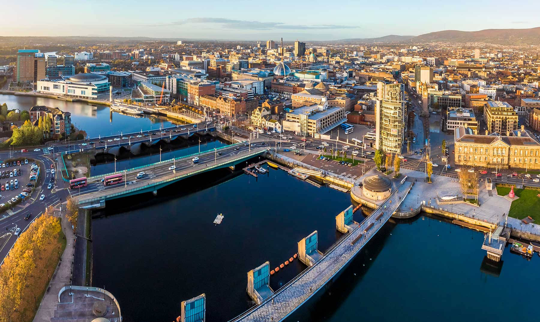 An Aerial View Of The City Of Belfast Background