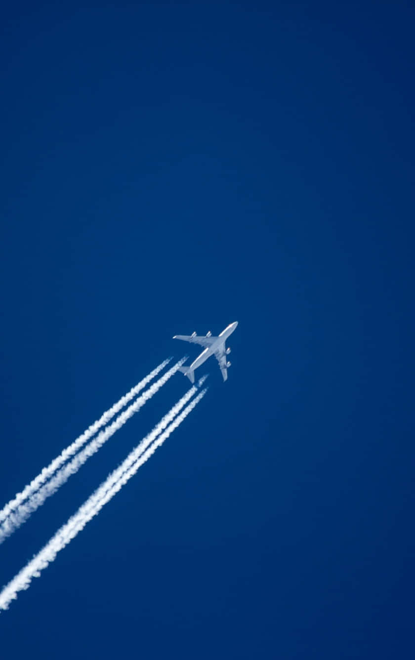 An Aeroplane Mesmerizingly Capturing The Sunset Sky Background