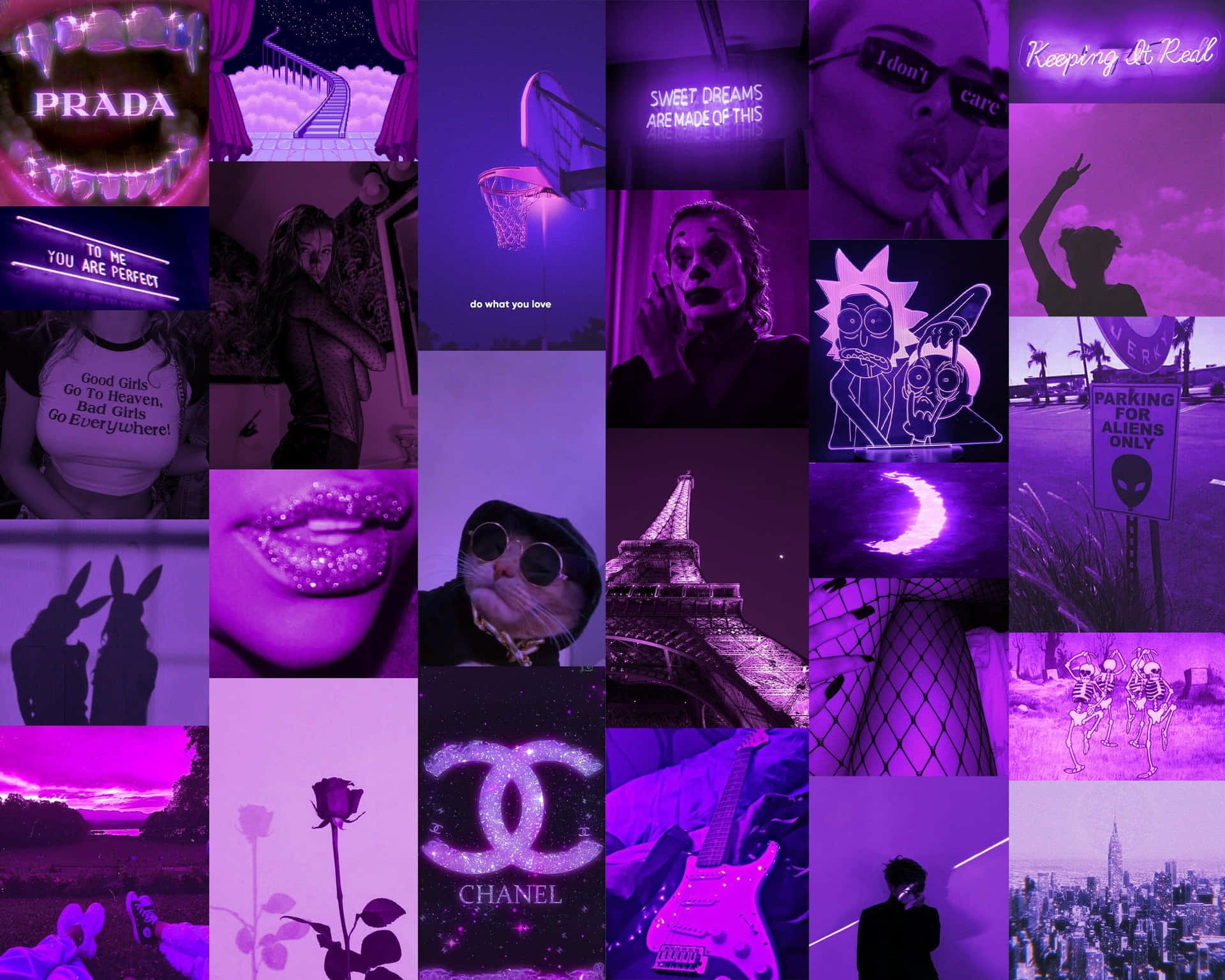 An Aesthetic Collage Of Art And Nature In Purple Background