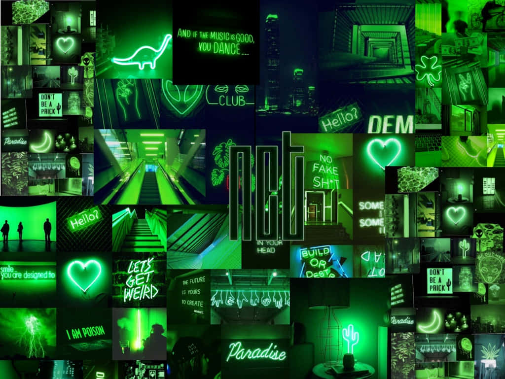 An Aesthetic Desktop In Neon Green Background