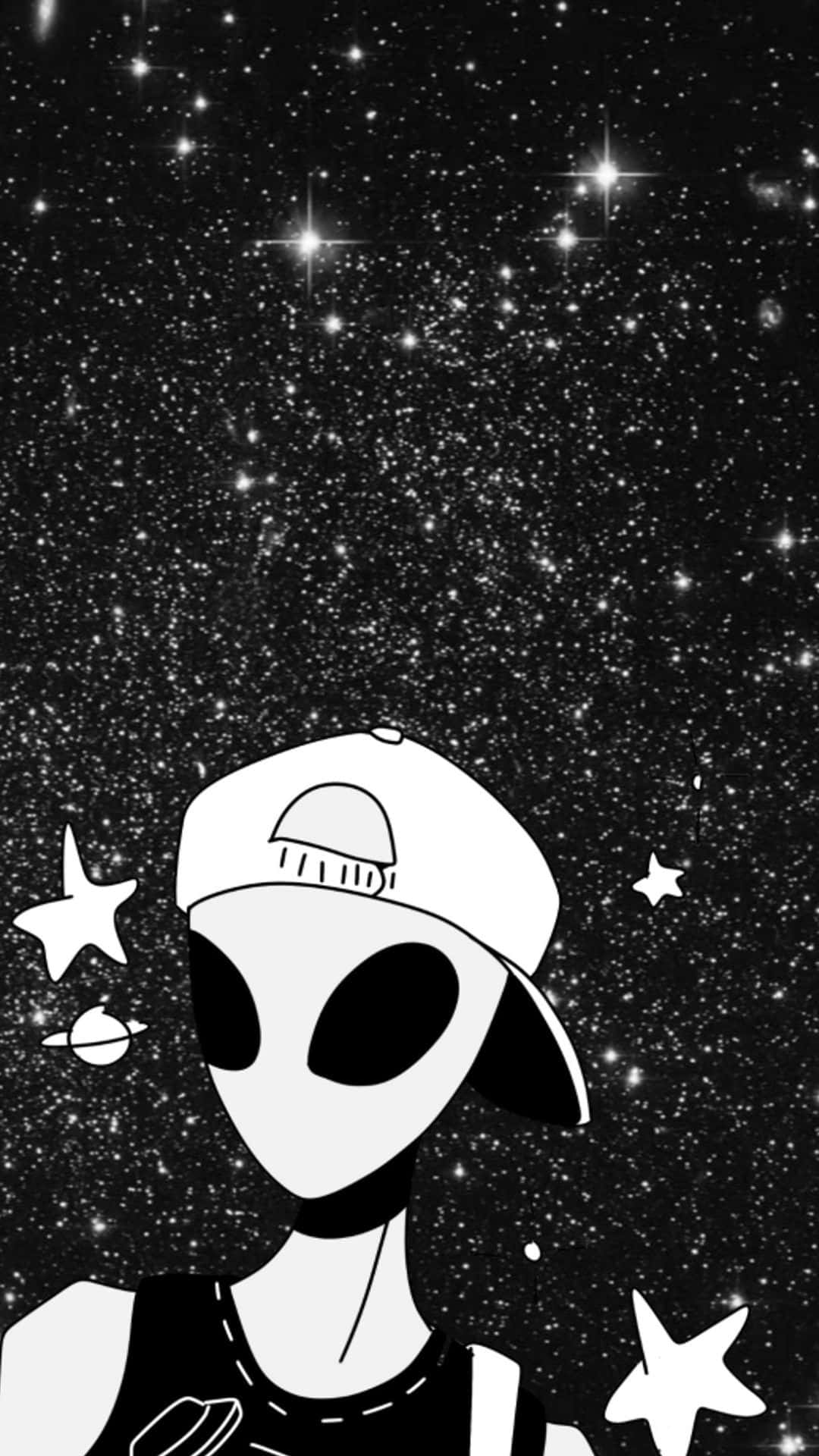 An Alien In A Cap And Hat With Stars In The Background Background